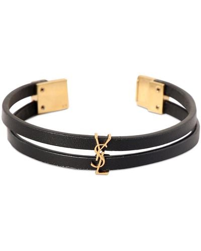 Saint Laurent Cassandre Double-Row Leather Bracelet - Metallic