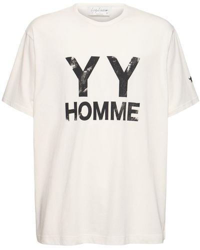 Yohji Yamamoto Bedrucktes Baumwoll-t-shirt "yyh" - Natur