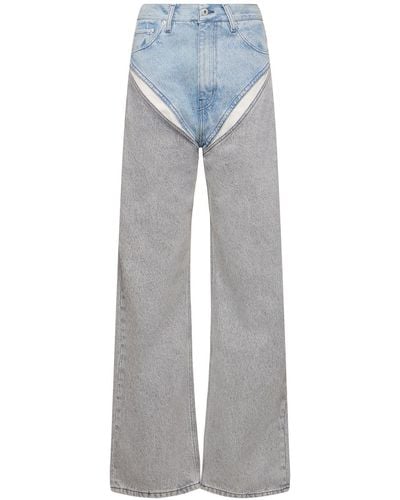 Y. Project Denim Cutout High Rise Wide Jeans - Blue