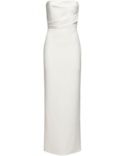 Solace London Afra Strapless Draped Satin-twill And Crepe Gown - White
