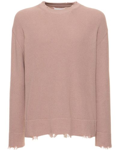 Laneus Distressed Cotton Knit Sweater - Pink