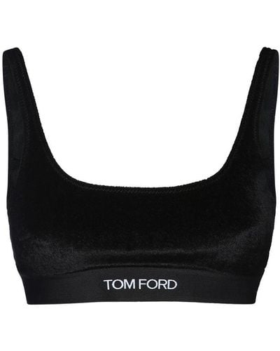Tom Ford Logo Stretch Velvet Bra - Black