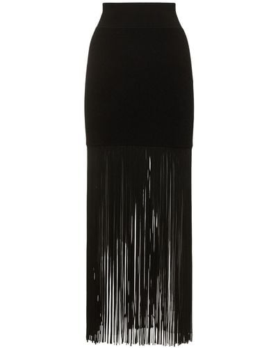Galvan London Fringed Knit Long Skirt - Black