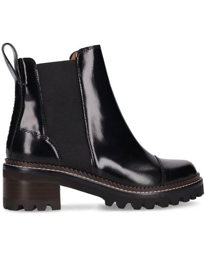 See By Chloé 40mm Mallory Brushed Leather Ankle Boots - Black