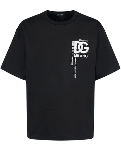 Dolce & Gabbana Camiseta de algodón con estampado y logotipo DG bordado - Negro