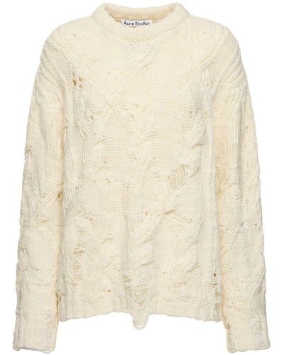 Acne Studios Kolda Distressed Cable Knit Wool Sweater - Natural