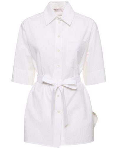Max Mara Texas Cotton Seersucker Long Shirt - White