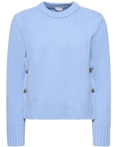 Bottega Veneta Heavy Wool Sweater W/ Knot Buttons - Blue