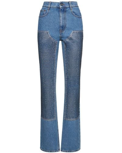 Area Embellished Straight Leg Jeans - Blue