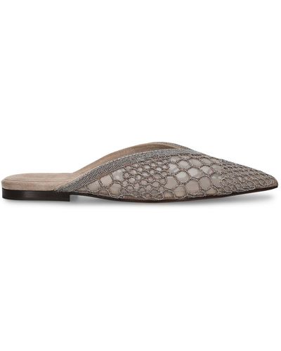Brunello Cucinelli 10mm Faux Leather Flat Mules - Gray