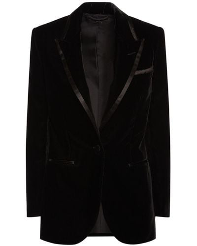 Tom Ford Velvet Single Breast Jacket W/ Silk Trim - Black