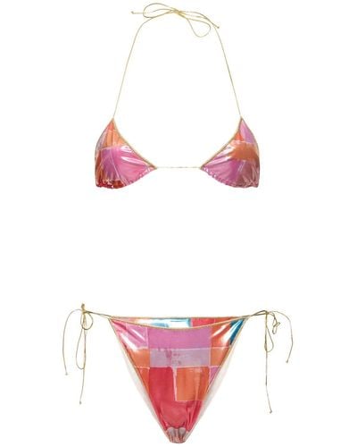Reina Olga Sam Printed Triangle Bikini Set - Pink