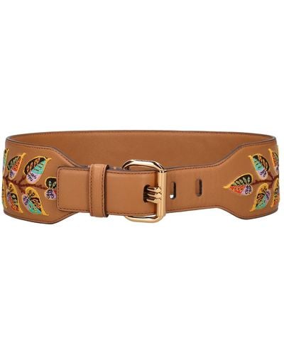 Etro Triple Barb Embroidered Leather Belt - Brown