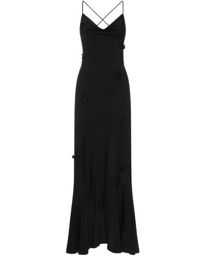 Musier Paris Trapani Jersey Long Dress W/Flowers - Black