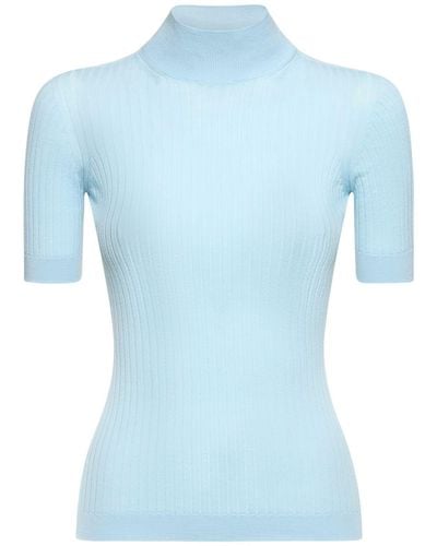 Versace Short Sleeve Rib Knit Sweater - Blue