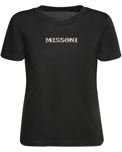 Missoni Logo Embroidered Cotton Jersey T-shirt - Black
