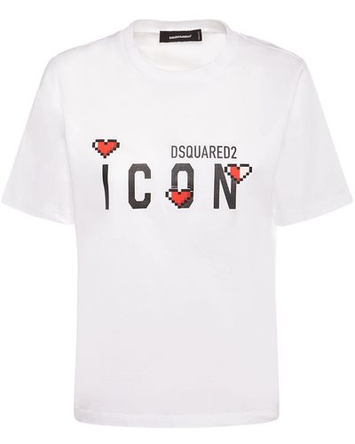 DSquared² Icon Hearts Logo Print Jersey T-Shirt - White