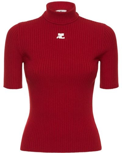 Courreges Top in maglia di misto viscosa / logo - Rosso