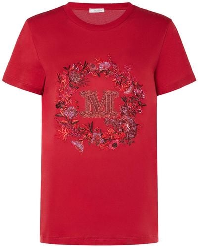 Max Mara Elmo kurzärmeliges T -Shirt mit Stickerei - Rot