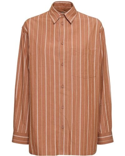 Matteau Striped Cotton & Linen Shirt - Brown