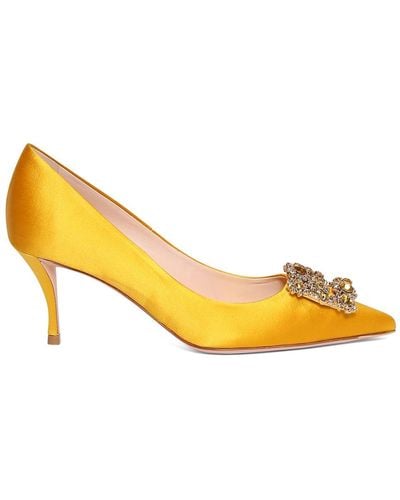 Roger Vivier 65Mm Flower Crystal & Satin Court Shoes - Yellow