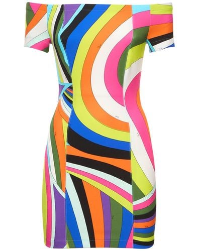 Emilio Pucci Printed Off-shoulder Mini Dress - Multicolor