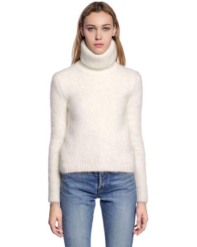 Saint Laurent Mohair & Wool Knit Turtleneck Sweater - White