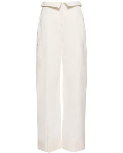 Alberta Ferretti Split Cotton Gabardine Wide Trousers - White