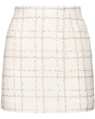 Alessandra Rich Sequined Checked Tweed Mini Skirt - White