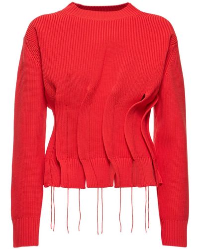 Sacai Pleated Rib Knit Sweater - Red