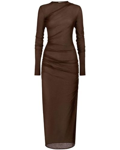 Saint Laurent Transparent Wool Blend Long Dress - Brown