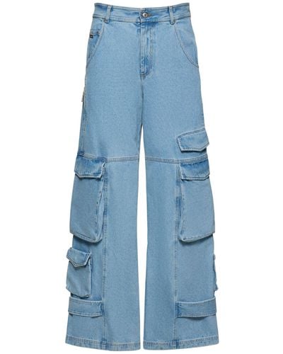 Gcds Jeans cargo loose fit in denim di cotone 32cm - Blu