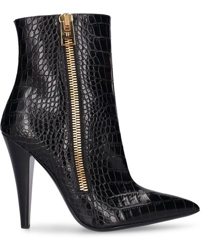 Tom Ford 105Mm Croc Embossed Ankle Boots - Black