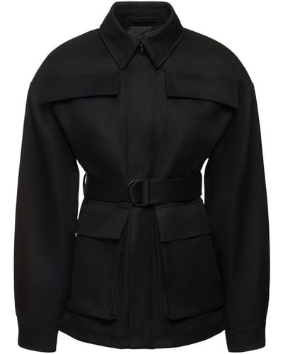 Wardrobe NYC Tailored Cotton Drill Military Jacket - Black