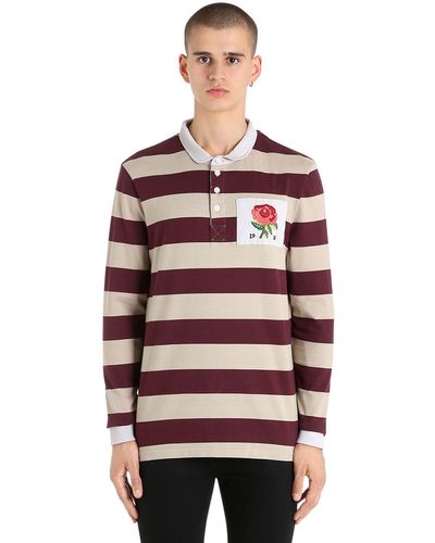 Kent & Curwen Rose Patch Striped Rugby Cotton Polo - Red
