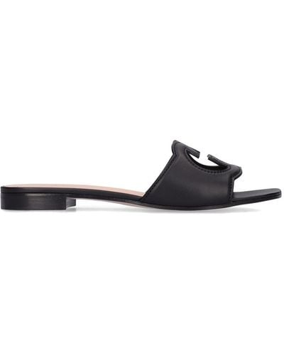 Gucci Interlocking G Cut-out Leather Sliders - Black