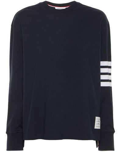 Thom Browne Cotton Jersey Over Sweatshirt W/ Stripe - Blue
