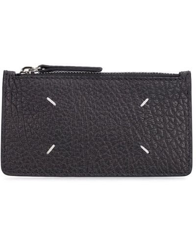 Maison Margiela Grained Leather Zip Card Holder - Gray