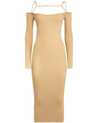 Jacquemus La Robe Sierra Ribbed Jersey Midi Dress - Natural