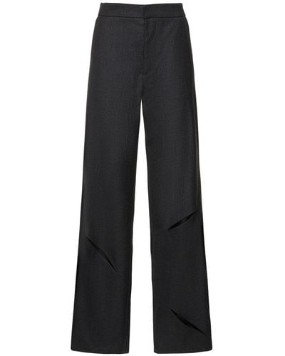 Gauchère Cutout Wool Pinstripe Straight Pants - Black