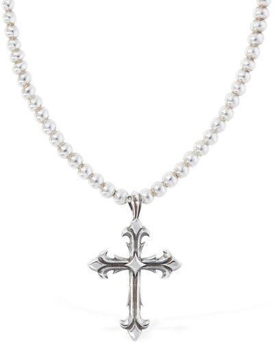Emanuele Bicocchi Fleury Cross Beaded Chain Necklace - White