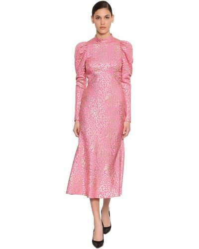 Temperley London Silk Lamé Leopard Jacquard Midi Dress - Pink
