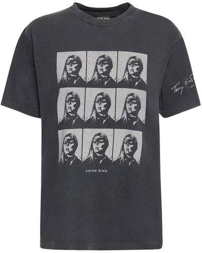 Anine Bing Camiseta de algodón estampada - Negro