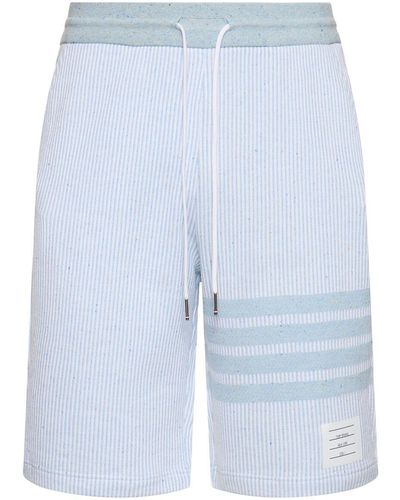 Thom Browne Cotton & Silk Sweat Shorts W/bars - Blue