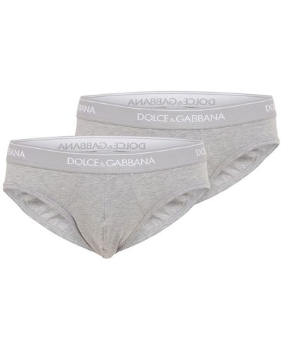 Dolce & Gabbana Pack De 2 Slips De Algodón Elástico - Gris