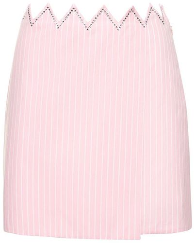 Mach & Mach Embellished Striped Cotton Mini Skirt - Pink