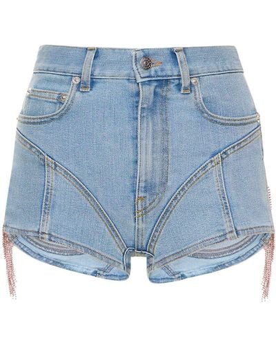 Mugler Shorts lvr exclusive in denim con frange - Blu