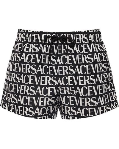 Versace Monogram Printed Nylon Swim Shorts - Black