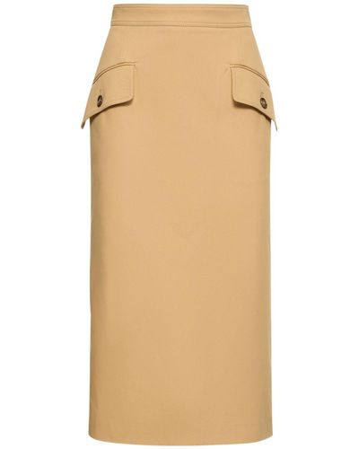 Alberta Ferretti Cotton Gabardine Pencil Skirt W/Pockets - Natural