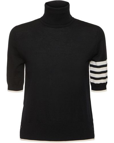 Thom Browne Wool Knit Short Sleeve T-neck Jumper - Black
